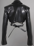 WOMENS SHORT LEATHER SUIT JACKETS LAPEL COLLAR