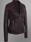 WOMEN’S MOTO BURGUNDY LAMBSKIN REAL LEATHER JACKET