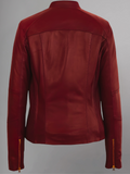 WOMEN’S MOTO BURGUNDY LAMBSKIN REAL LEATHER JACKET