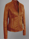 WOMEN’S MOTO BURGUNDY LAMBSKIN REAL LEATHER JACKET