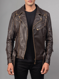 Waxed Natural Pebbled Cowhide Cafe Leather Jacket