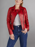 Woman Fashion Red Leather Jacket