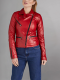 Woman Fashion Red Leather Jacket