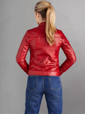 Woman Fashion Red Leather Jacket