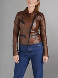 Woman Fashion Red Leather Jacket