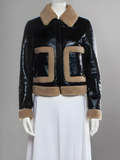 Women B3 Bomber Raf Aviator Flying Sheepskin Shearling Black Leather Jacket