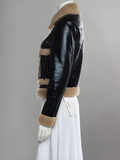 Women B3 Bomber Raf Aviator Flying Sheepskin Shearling Black Leather Jacket