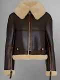 Women B3 Sheepskin Aviator Flight Fur Shearling Short Bomber Jacket