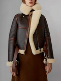 Women B3 Sheepskin Aviator Flight Fur Shearling Short Bomber Jacket