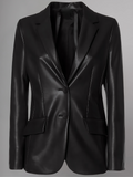 Women Black Leather Blazer