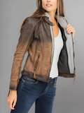 Women Black leather jacket lamb "cacey"