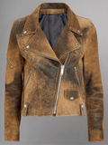 Women Brown Biker Distressed Leather Jacket