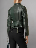 Women Lambskin Stylish Motorcycle Green Leather Jacket