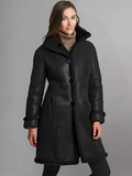 Women Maura Black Leather Long Shearling Coat