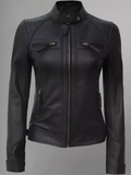 Women Tan Quilted Motorcycle Leather Jacket