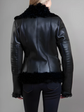 Women’s Black Leather Black Shearling Big Collared Jacket