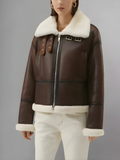 Women’s Chocolate Brown Leather Shearling Aviator Jacket