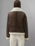 Women’s Chocolate Brown Leather Shearling Aviator Jacket