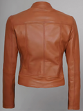 Women's Leather Collarless Jacket