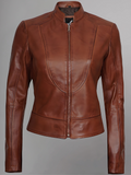 Women's Leather Collarless Jacket