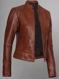 Women's Leather Collarless Jacket