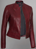 Women's Leather Collarless Jacket