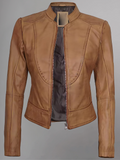 Women's Leather Collarless Jacket