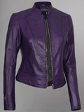 Women's Leather Collarless Jacket