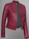 Women's Leather Collarless Jacket