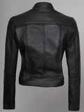 Women's Leather Collarless Jacket