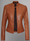 Women's Leather Collarless Jacket