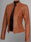 Women's Leather Collarless Jacket