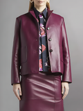 Women's Maroon Leather Cropped Baby JacketWomen's Maroon Leather Cropped Baby Jacket