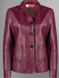 Women's Maroon Leather Cropped Baby Jacket