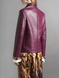 Women's Maroon Leather Cropped Baby Jacket