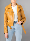 Women's Yellow Moto Leather Jacket