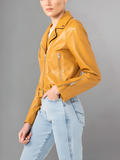 Women's Yellow Moto Leather Jacket