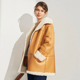 Womens Khaki Shearling Sheepskin Coat