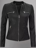 Womens Black Leather Jacket With Hood