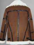 Womens Brown Bomber Asymmetrical Shearling Leather Jacket