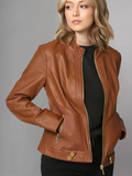 Womens Brown Leather Moto Jacket