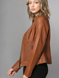 Womens Brown Leather Moto Jacket