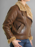 Womens Brown Leather Sheepskin Shearling Jacket