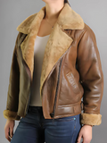 Womens Brown Leather Sheepskin Shearling Jacket