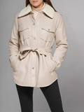 Womens Brown Shearling Collar Leather Jacket