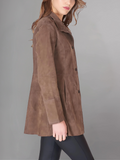 Womens Brown Two Button Leather Blazer Jacket