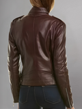 Womens Classic Maroon Biker Leather Jacket