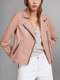 Womens Pink Leather Biker Jacket