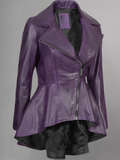 Womens Purple Leather Peplum Jacket