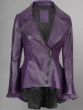 Womens Purple Leather Peplum Jacket